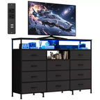 COZONY 55 TV Stand Fabric Dresser with 11 Drawers & Open Shelves, Storage Chest Organizer for Bedroom Living Room