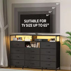 COZONY 55 TV Stand Fabric Dresser with 11 Drawers & Open Shelves, Storage Chest Organizer for Bedroom Living Room