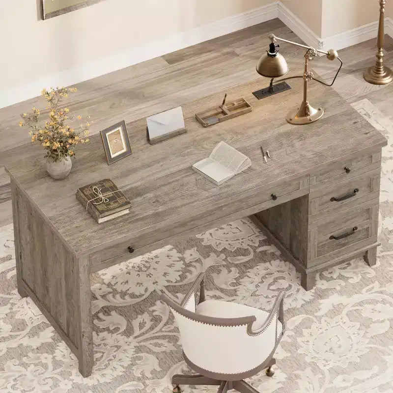 Farmhouse Office Desk with File Drawerm, Computer Desk, for Work and Study