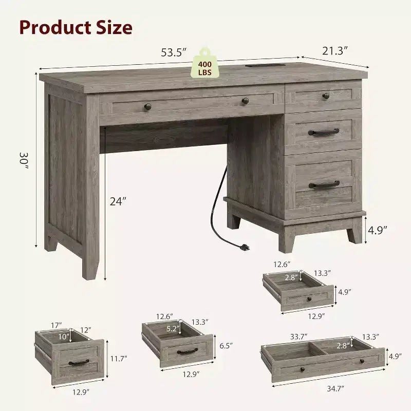 Farmhouse Office Desk with File Drawerm, Computer Desk, for Work and Study