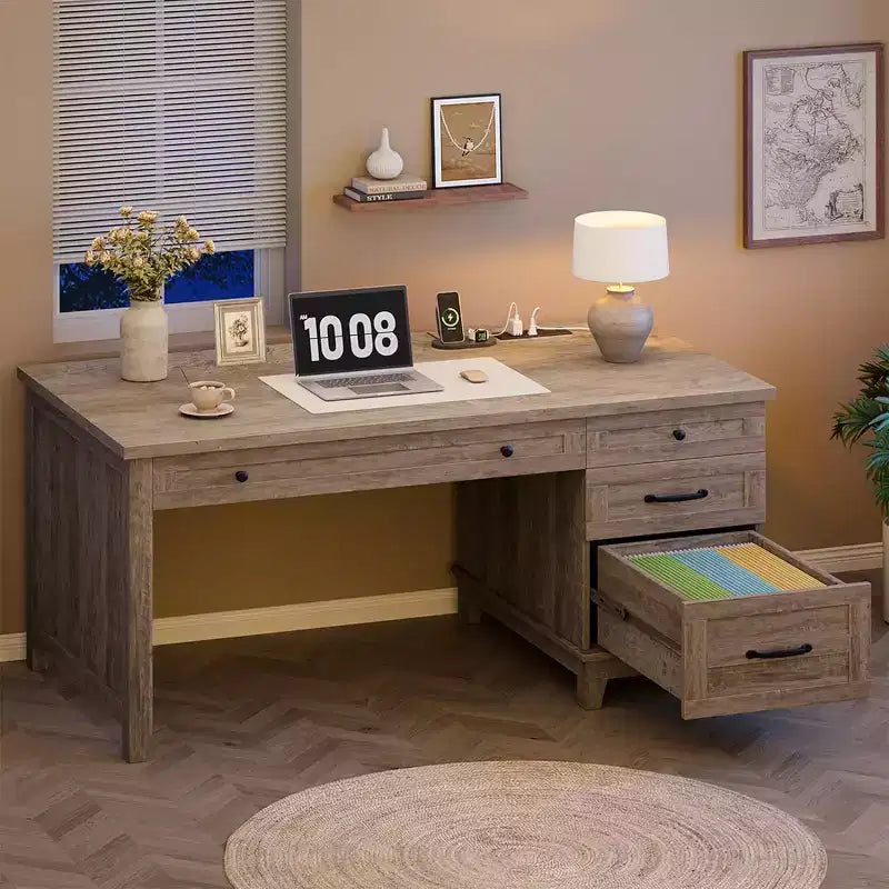 Farmhouse Office Desk with File Drawerm, Computer Desk, for Work and Study