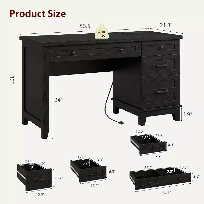 Farmhouse Office Desk with File Drawerm, Computer Desk, for Work and Study