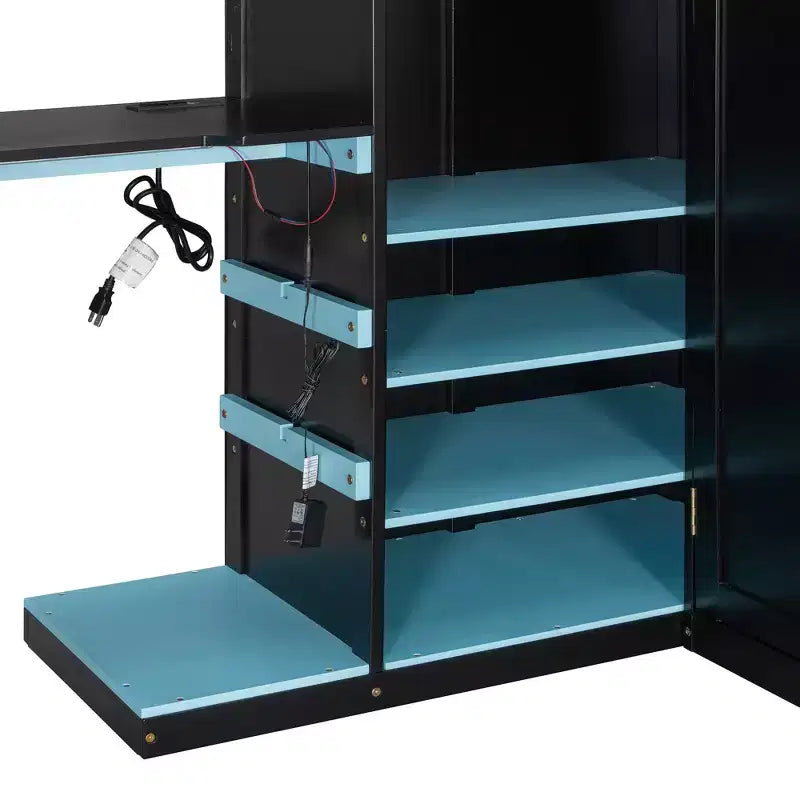 Luxystar Full Size Wood Loft Bed with Adjustable Desk, Wardrobe, Shelves & Pegboard