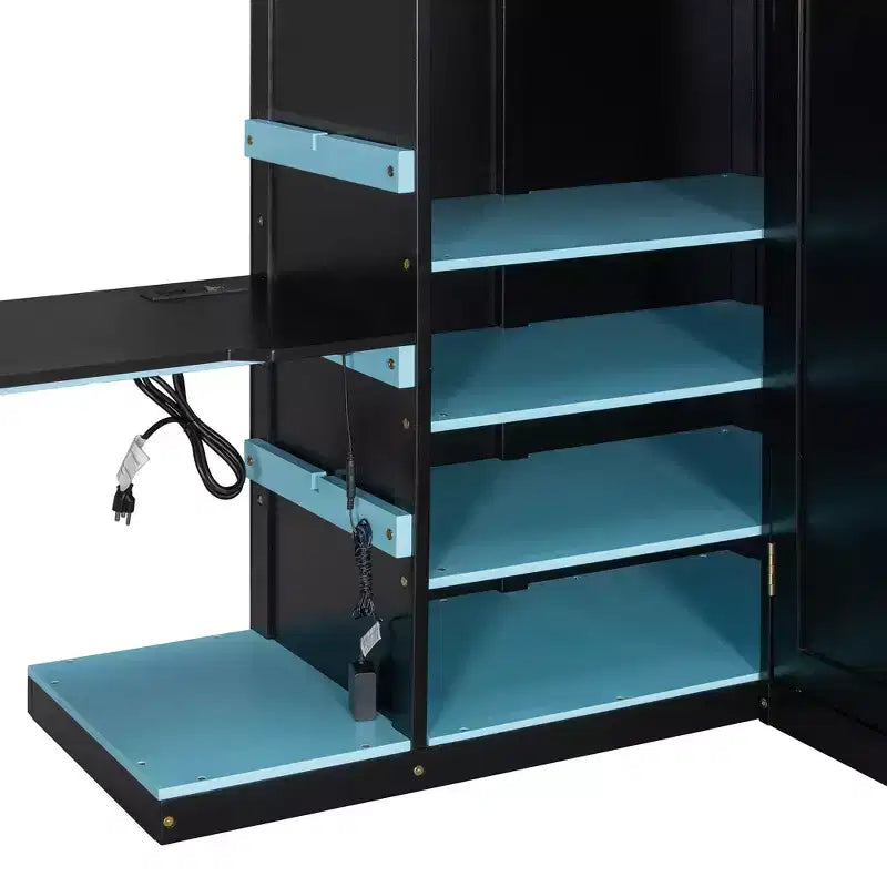 Luxystar Full Size Wood Loft Bed with Adjustable Desk, Wardrobe, Shelves & Pegboard