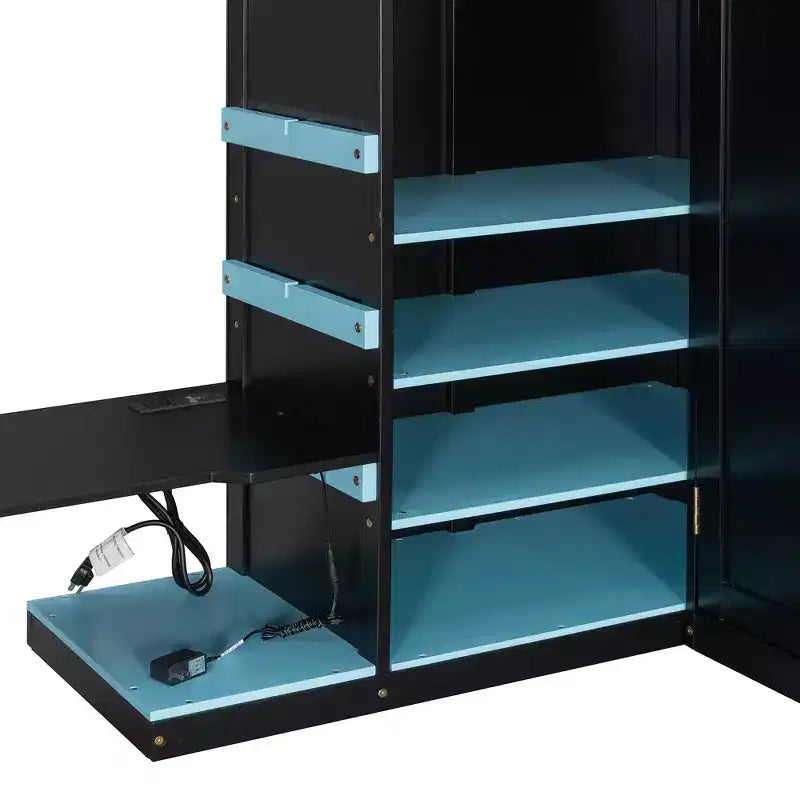 Luxystar Full Size Wood Loft Bed with Adjustable Desk, Wardrobe, Shelves & Pegboard