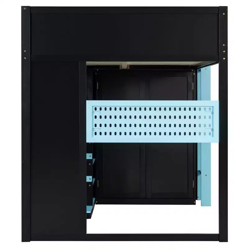 Luxystar Full Size Wood Loft Bed with Adjustable Desk, Wardrobe, Shelves & Pegboard