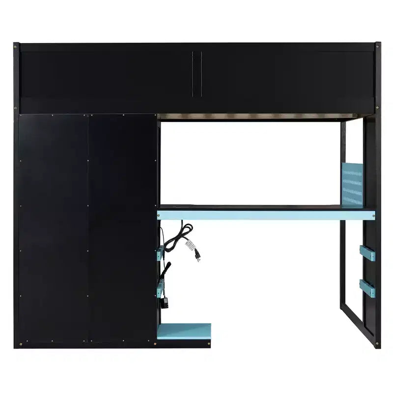Luxystar Full Size Wood Loft Bed with Adjustable Desk, Wardrobe, Shelves & Pegboard