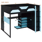 Luxystar Full Size Wood Loft Bed with Adjustable Desk, Wardrobe, Shelves & Pegboard