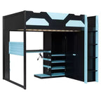 Luxystar Full Size Wood Loft Bed with Adjustable Desk, Wardrobe, Shelves & Pegboard
