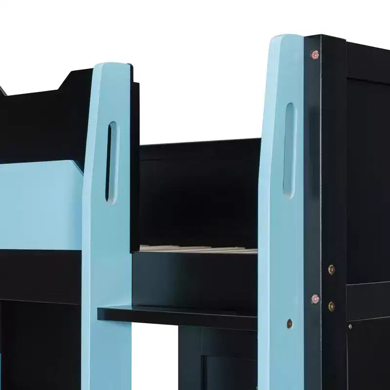 Luxystar Full Size Wood Loft Bed with Adjustable Desk, Wardrobe, Shelves & Pegboard