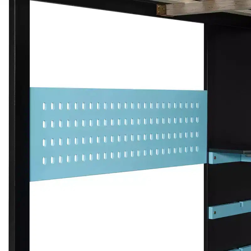 Luxystar Full Size Wood Loft Bed with Adjustable Desk, Wardrobe, Shelves & Pegboard