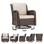3 Piece Outdoor Bistro Set - All-Weather Wicker Swivel Rocker Chairs with Cushions - Tempered Glass Side Table - Perfect for Garden, Porch, Deck