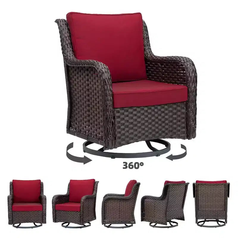 3 Piece Outdoor Bistro Set - All-Weather Wicker Swivel Rocker Chairs with Cushions - Tempered Glass Side Table - Perfect for Garden, Porch, Deck