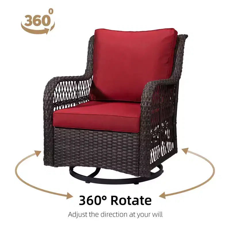3 Piece Outdoor Bistro Set - All-Weather Wicker Swivel Rocker Chairs with Cushions - Tempered Glass Side Table - Perfect for Garden, Porch, Deck