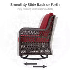 3 Piece Outdoor Bistro Set - All-Weather Wicker Swivel Rocker Chairs with Cushions - Tempered Glass Side Table - Perfect for Garden, Porch, Deck