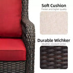 3 Piece Outdoor Bistro Set - All-Weather Wicker Swivel Rocker Chairs with Cushions - Tempered Glass Side Table - Perfect for Garden, Porch, Deck