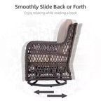 3 Piece Outdoor Bistro Set - All-Weather Wicker Swivel Rocker Chairs with Cushions - Tempered Glass Side Table - Perfect for Garden, Porch, Deck