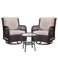3 Piece Outdoor Bistro Set - All-Weather Wicker Swivel Rocker Chairs with Cushions - Tempered Glass Side Table - Perfect for Garden, Porch, Deck