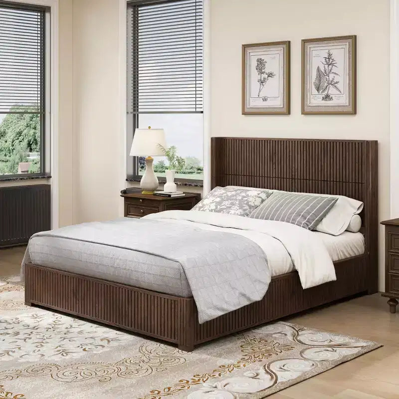 GDFStudio Alderwyn Modern Solid Wood Bed with Headboard