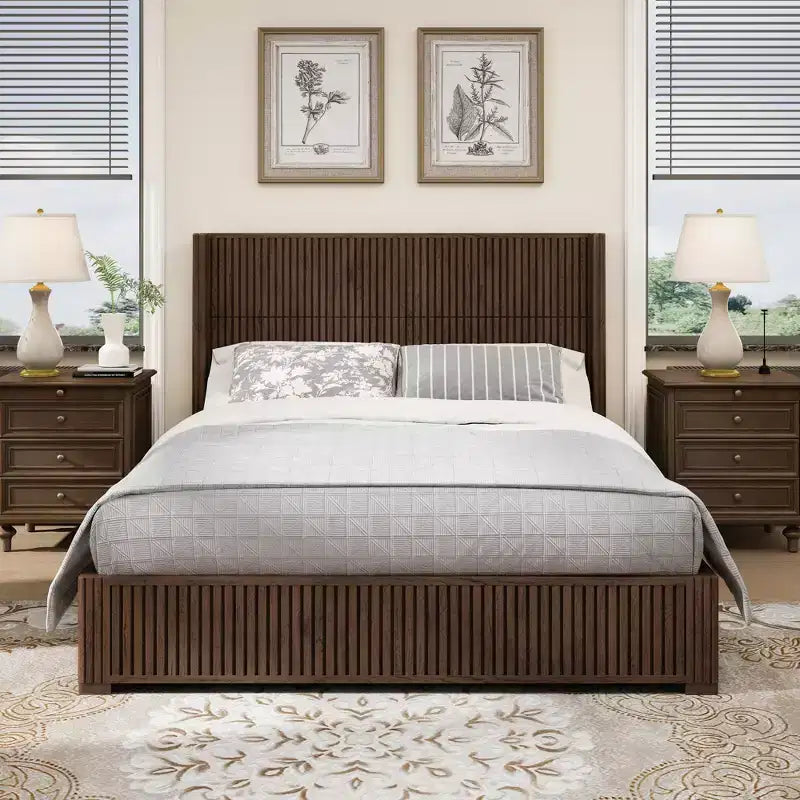GDFStudio Alderwyn Modern Solid Wood Bed with Headboard