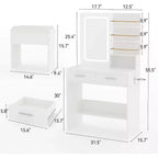 Vanity Desk with LED Lighted Mirror & Power Outlet with 3 Color Modes & Adjustable Brightness,2 Drawers & 4 Storage Shelves,for Makeup Vanity,Bedroom