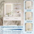 Vanity Desk with LED Lighted Mirror & Power Outlet with 3 Color Modes & Adjustable Brightness,2 Drawers & 4 Storage Shelves,for Makeup Vanity,Bedroom