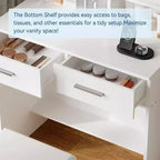 Vanity Desk with LED Lighted Mirror & Power Outlet with 3 Color Modes & Adjustable Brightness,2 Drawers & 4 Storage Shelves,for Makeup Vanity,Bedroom