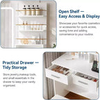 Vanity Desk with LED Lighted Mirror & Power Outlet with 3 Color Modes & Adjustable Brightness,2 Drawers & 4 Storage Shelves,for Makeup Vanity,Bedroom
