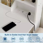 Vanity Desk with LED Lighted Mirror & Power Outlet with 3 Color Modes & Adjustable Brightness,2 Drawers & 4 Storage Shelves,for Makeup Vanity,Bedroom