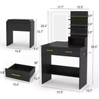 Vanity Desk with LED Lighted Mirror & Power Outlet with 3 Color Modes & Adjustable Brightness,2 Drawers & 4 Storage Shelves,for Makeup Vanity,Bedroom