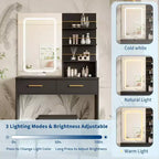 Vanity Desk with LED Lighted Mirror & Power Outlet with 3 Color Modes & Adjustable Brightness,2 Drawers & 4 Storage Shelves,for Makeup Vanity,Bedroom