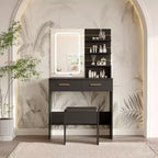 Vanity Desk with LED Lighted Mirror & Power Outlet with 3 Color Modes & Adjustable Brightness,2 Drawers & 4 Storage Shelves,for Makeup Vanity,Bedroom