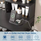 Vanity Desk with LED Lighted Mirror & Power Outlet with 3 Color Modes & Adjustable Brightness,2 Drawers & 4 Storage Shelves,for Makeup Vanity,Bedroom
