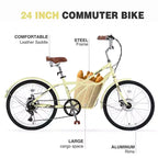 NAYSAYE 24 Inch Commuter Bike for Adult 6-Speed Hybrid City Bicycle with Dual V-Brake Adjustable Seat Steel Frame for Women Men Commuting Leisure