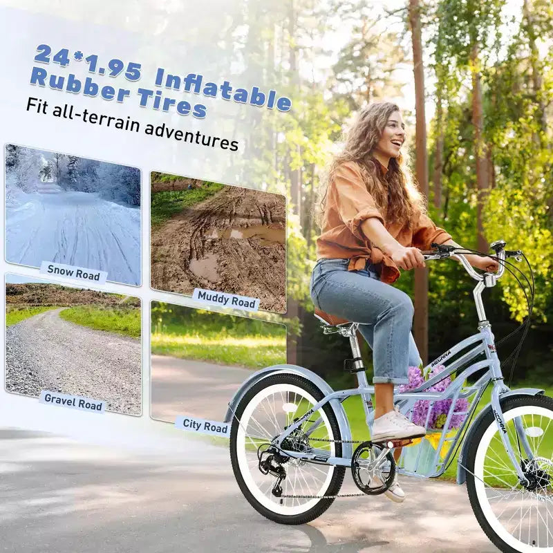 NAYSAYE 24 Inch Commuter Bike for Adult 6-Speed Hybrid City Bicycle with Dual V-Brake Adjustable Seat Steel Frame for Women Men Commuting Leisure