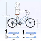 NAYSAYE 24 Inch Commuter Bike for Adult 6-Speed Hybrid City Bicycle with Dual V-Brake Adjustable Seat Steel Frame for Women Men Commuting Leisure