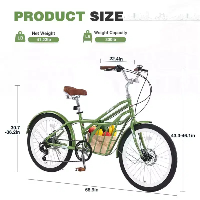 NAYSAYE 24 Inch Commuter Bike for Adult 6-Speed Hybrid City Bicycle with Dual V-Brake Adjustable Seat Steel Frame for Women Men Commuting Leisure