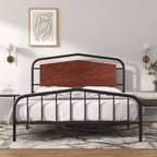 Full Size Bed Frame with Wooden Headboard and Footboard, Heavy Duty Platform Bed with Under-Bed Storage, Solid Metal Construction, Easy Assembly