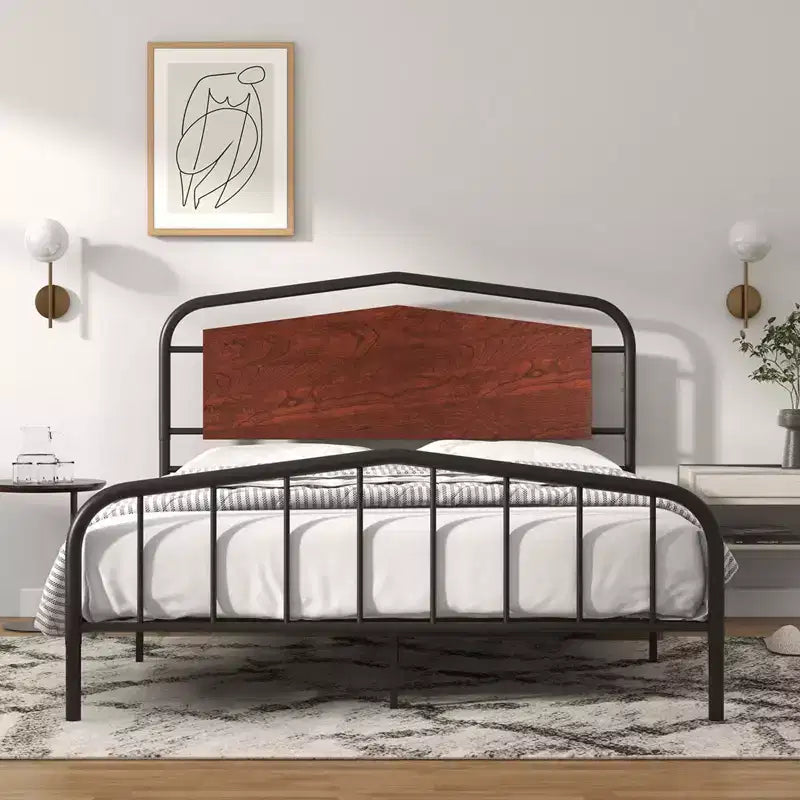 Full Size Bed Frame with Wooden Headboard and Footboard, Heavy Duty Platform Bed with Under-Bed Storage, Solid Metal Construction, Easy Assembly