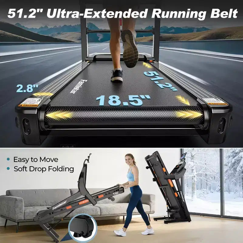 20% Auto Incline Treadmill, 400 lb Capacity, 5HP Folding Home Treadmill, Portable Running/Walking Machine with LCD Display, HiFi Speakers, Smart App