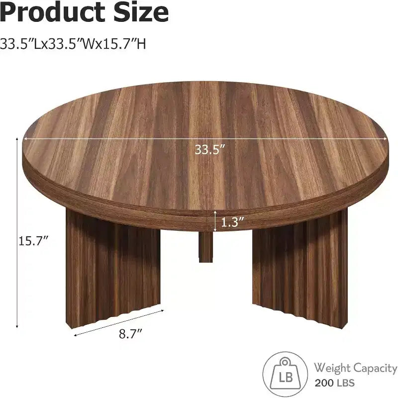 33.4 Small Round Coffee Table - 1.3 Thick Top with Fluted Legs, Accent Cocktail Table for Living Room Bedroom Easy Assembly