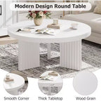 33.4 Small Round Coffee Table - 1.3 Thick Top with Fluted Legs, Accent Cocktail Table for Living Room Bedroom Easy Assembly
