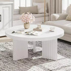 33.4 Small Round Coffee Table - 1.3 Thick Top with Fluted Legs, Accent Cocktail Table for Living Room Bedroom Easy Assembly