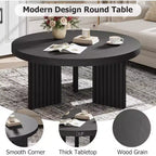 33.4 Small Round Coffee Table - 1.3 Thick Top with Fluted Legs, Accent Cocktail Table for Living Room Bedroom Easy Assembly