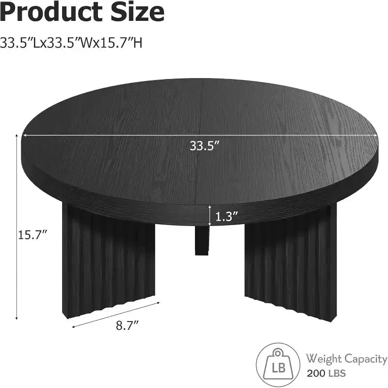 33.4 Small Round Coffee Table - 1.3 Thick Top with Fluted Legs, Accent Cocktail Table for Living Room Bedroom Easy Assembly