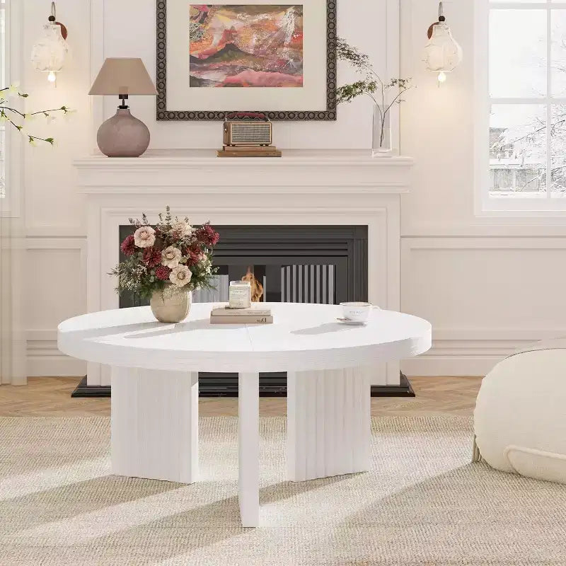 33.4 Small Round Coffee Table - 1.3 Thick Top with Fluted Legs, Accent Cocktail Table for Living Room Bedroom Easy Assembly