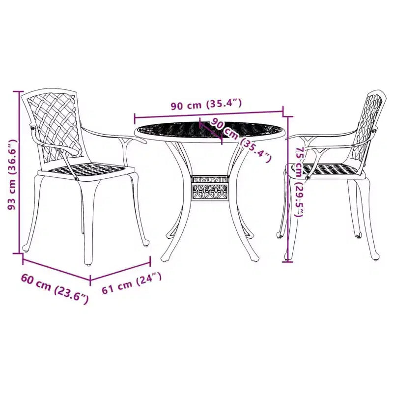 vidaXL Garden Dining Set 3 pcs Aluminium Outdoor Furniture Modern Patio