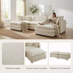 Homy Casa Modular U-Shaped Chenille Sectional Sofa with Reversible Ottomans, Deep Cushioned Comfort, Beige
