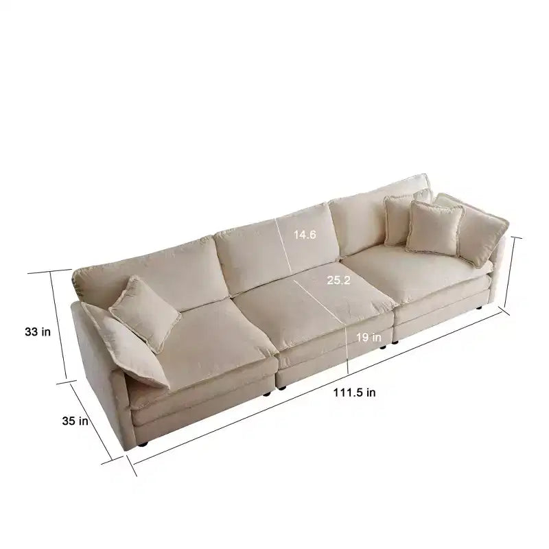 Homy Casa Modular U-Shaped Chenille Sectional Sofa with Reversible Ottomans, Deep Cushioned Comfort, Beige