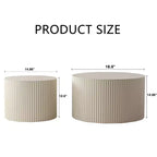 Set of 2 Beige Nesting Drum Side Tables with Wave Stripe Design for Living Room or Bedroom